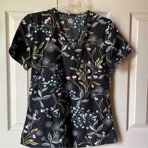 Floral Black Women's Scrub Top